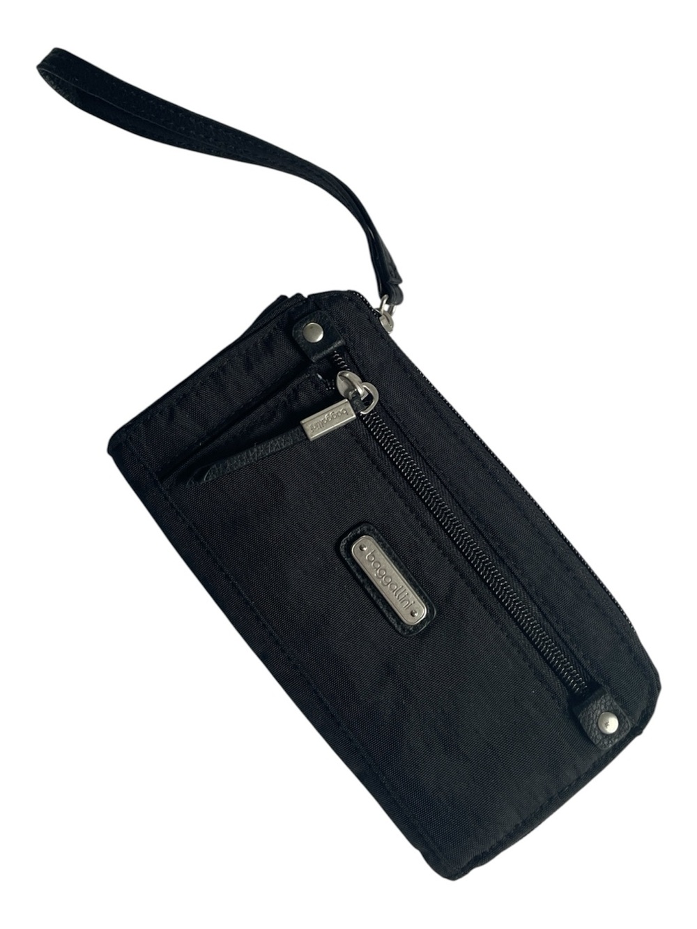 Baggallini Black Nylon Zip Around RFID Wristlet Wallet Pouch Travel Bag Clutch
